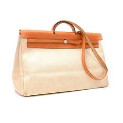 Hermes Herbag GM 2 in 1 Beige Canvas Brown Leather Shoulder Spare Bag