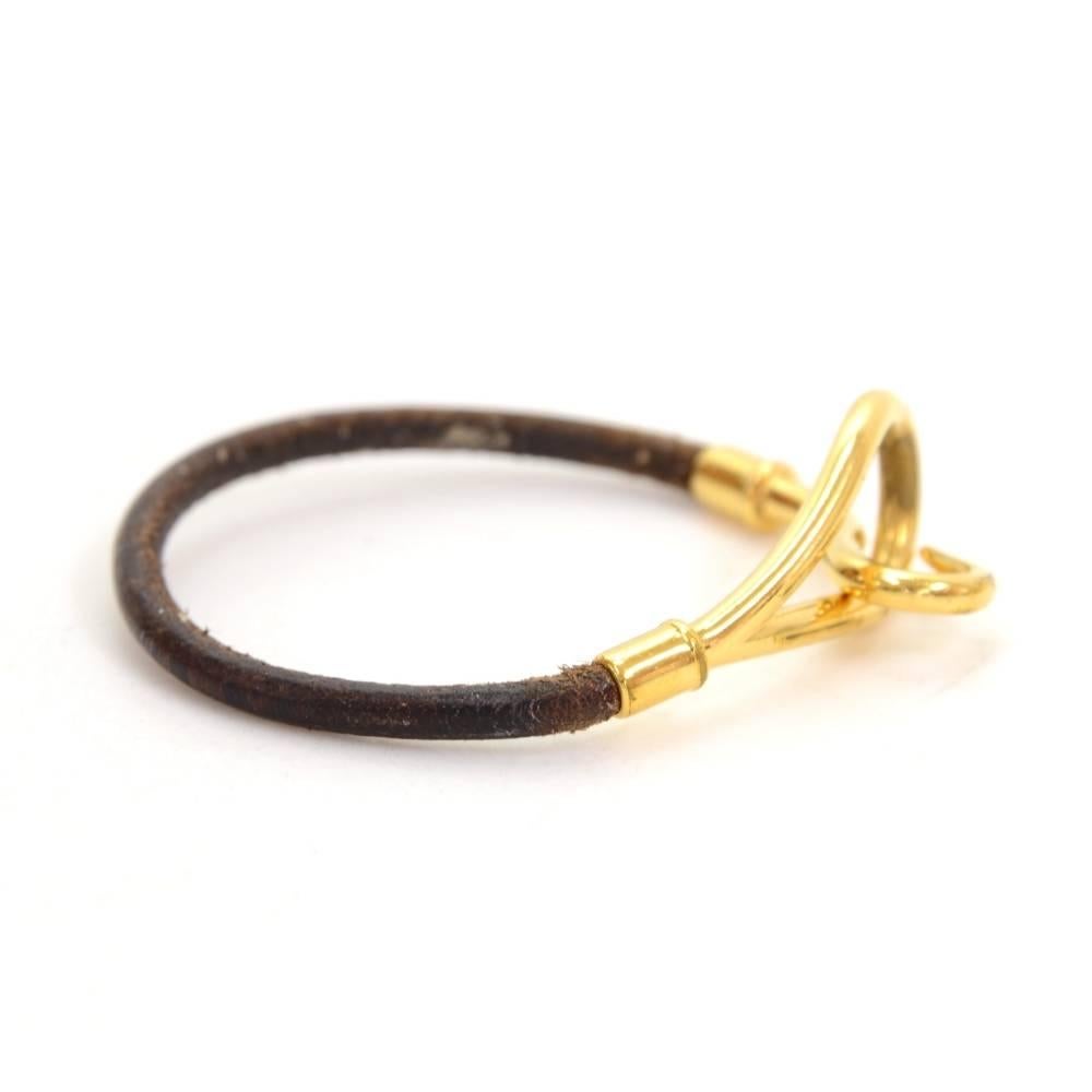 Women's Hermes Brown Leather x Gold Tone Hook Jumbo Bracelet
