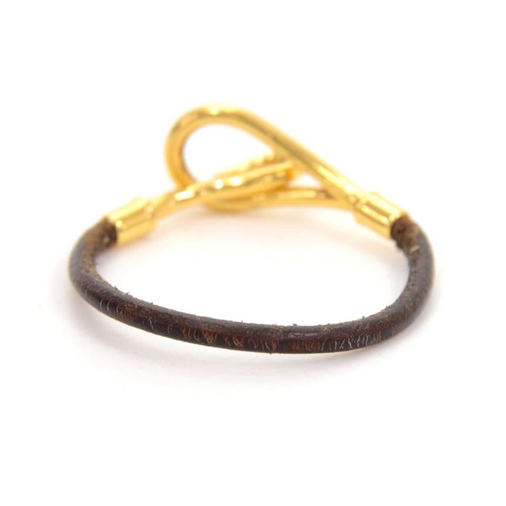 Hermes Brown Leather x Gold Tone Hook Jumbo Bracelet 2