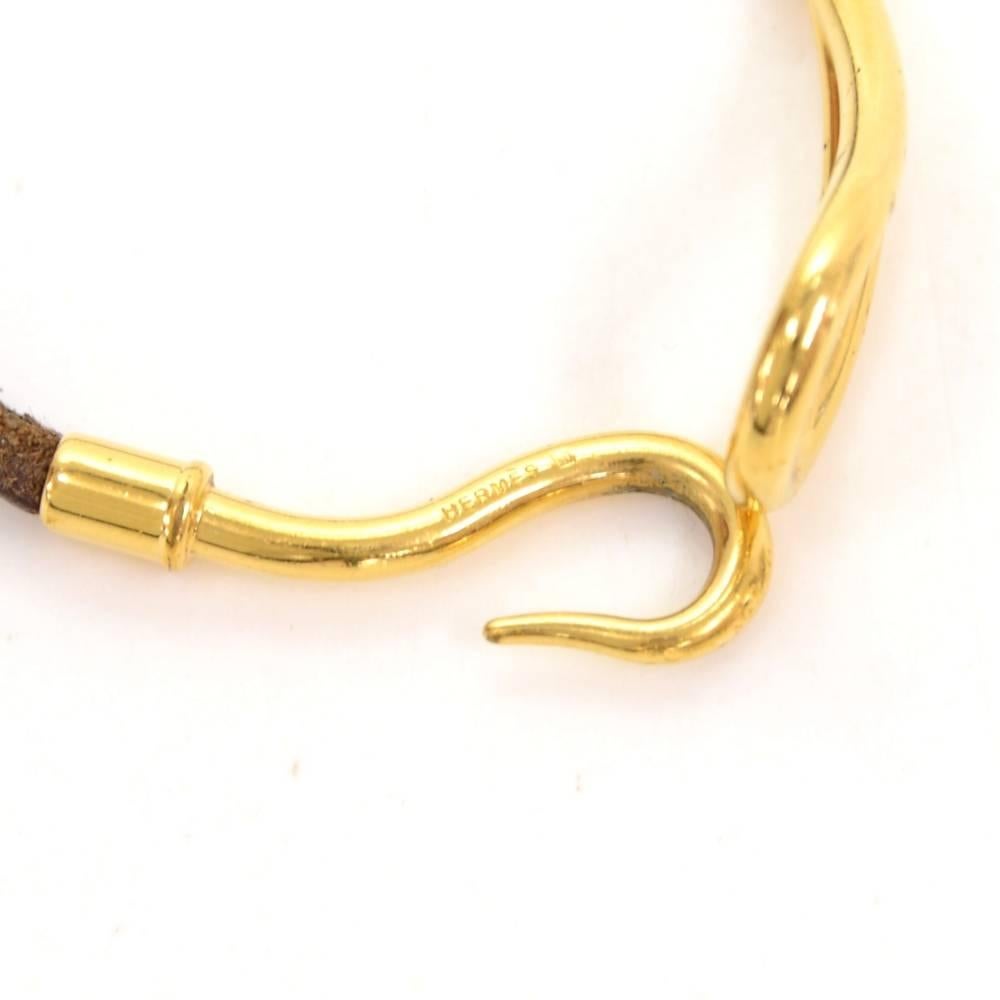 Hermes Brown Leather x Gold Tone Hook Jumbo Bracelet 1