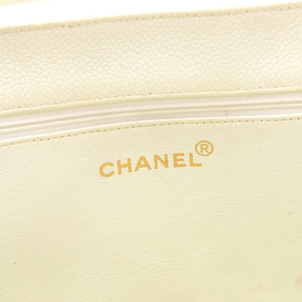 Chanel Jumbo XL White Caviar Leather Shopper Tote Bag 4