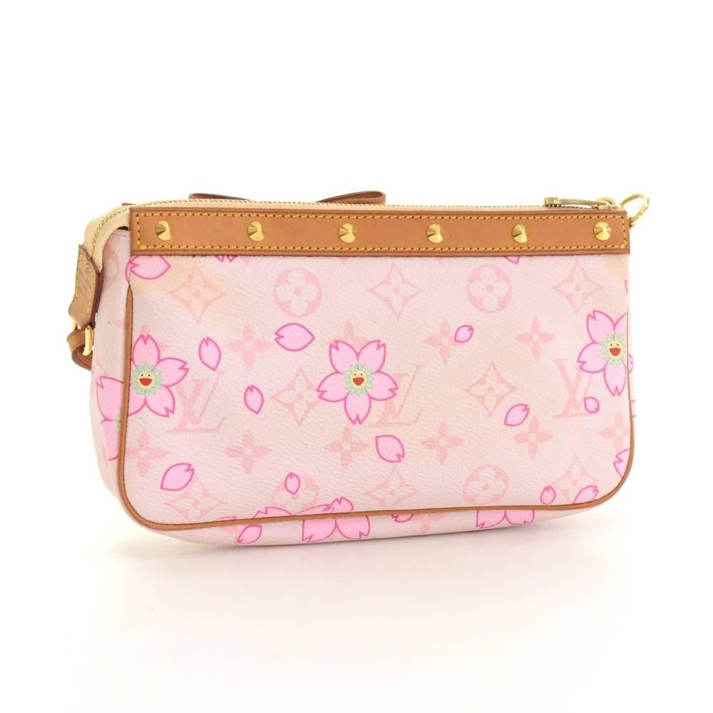 Beige Louis Vuitton Pochette Accessories Pink Monogram Cherry Blossom Hand Bag