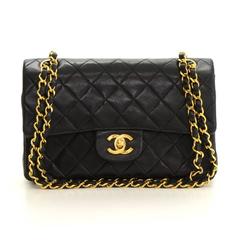 Vintage Chanel 2.55 9" Double Flap Black Quilted Leather Shoulder Bag