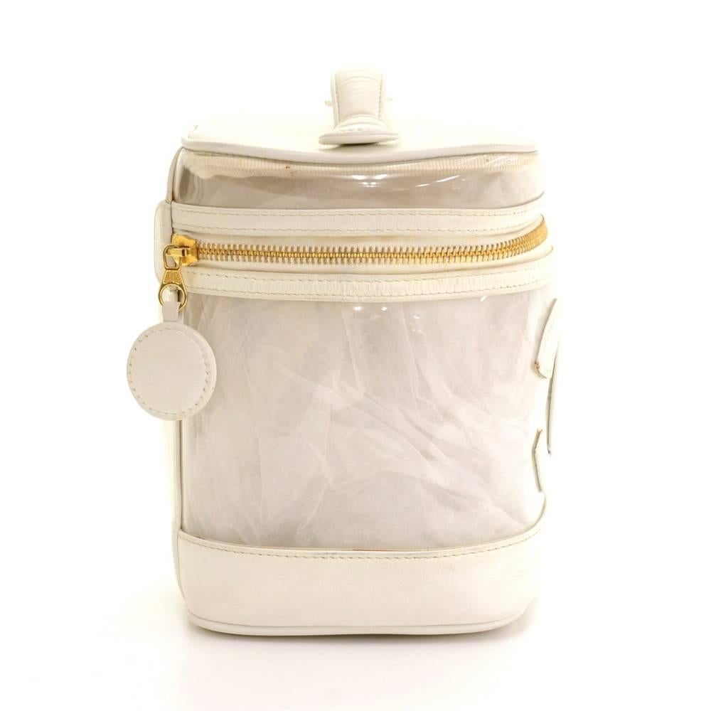 Chanel Vanity White Leather x Vinyl Cosmetic Hand Bag 1