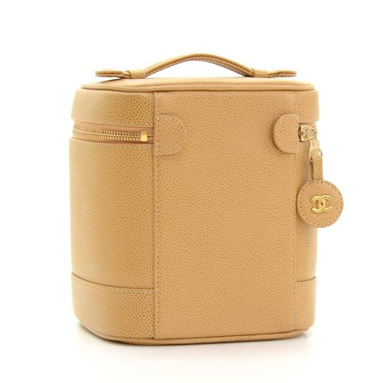 Chanel Beige Caviar Leather Vanity Bag Cosmetic Case at 1stdibs