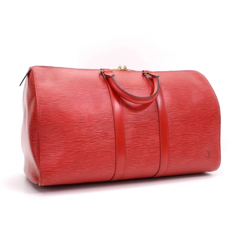 Vintage Louis Vuitton Keepall 45 Red Epi Leather Travel Bag In Good Condition In Fukuoka, Kyushu