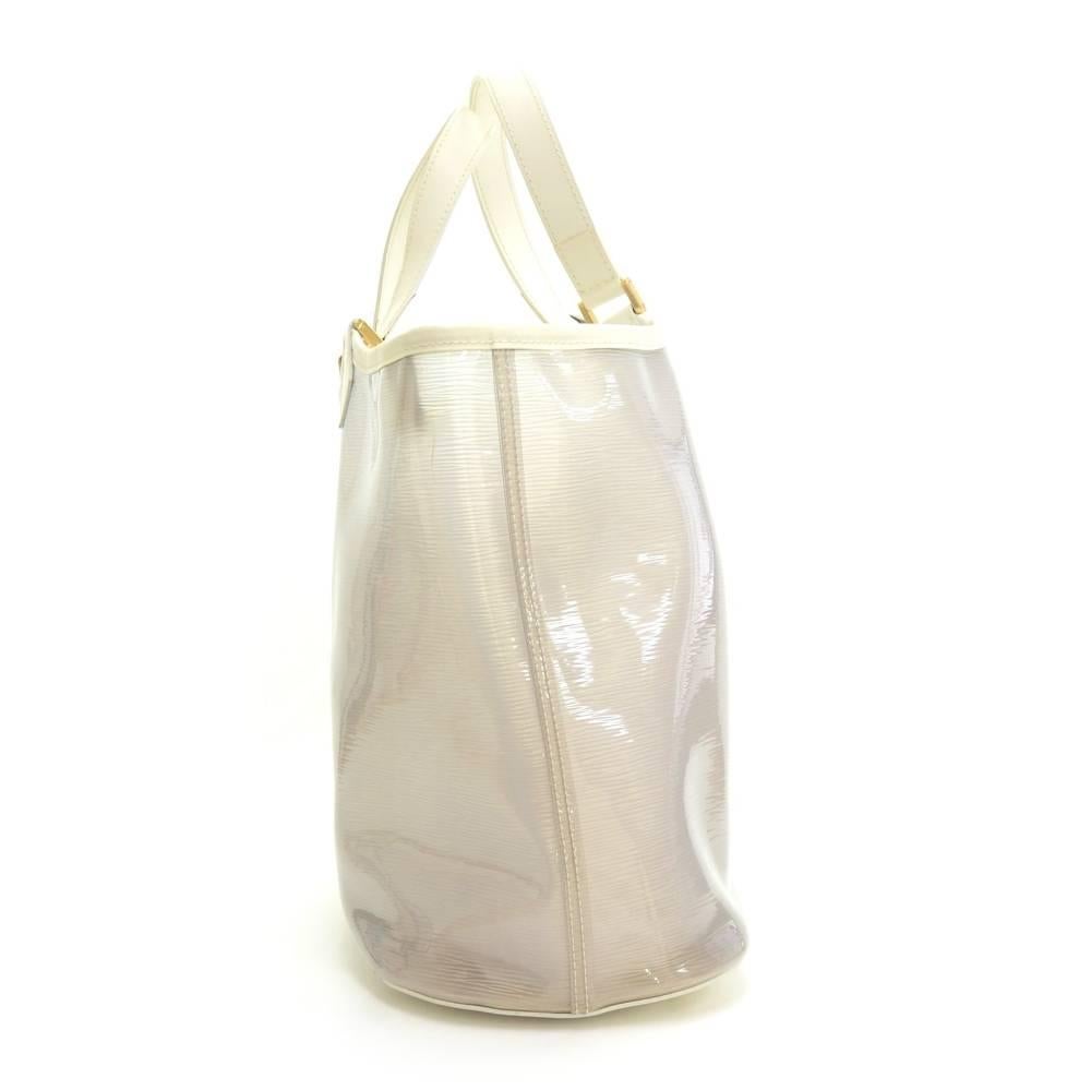 Women's Louis Vuitton Plague Lagoon White Vinyl Beach Tote Hand Bag + Pouch
