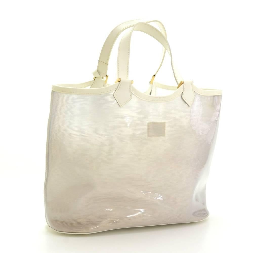 Louis Vuitton Plague Lagoon White Vinyl Beach Tote Hand Bag + Pouch In Good Condition In Fukuoka, Kyushu