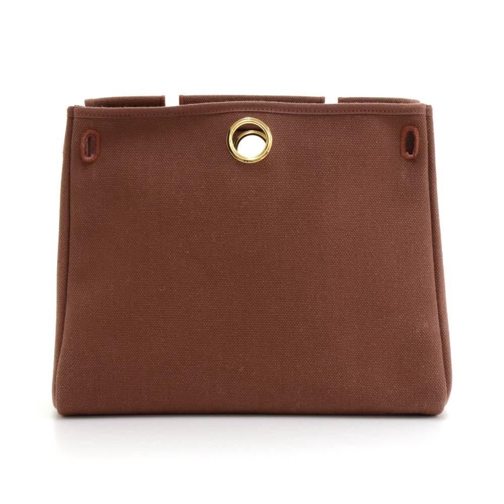 Hermes Herbag PM 2 in 1 Canvas Dark Brown Leather Shoulder Bag 2
