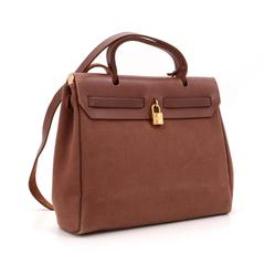 Hermes Herbag PM 2 in 1 Canvas Dark Brown Leather Shoulder Bag