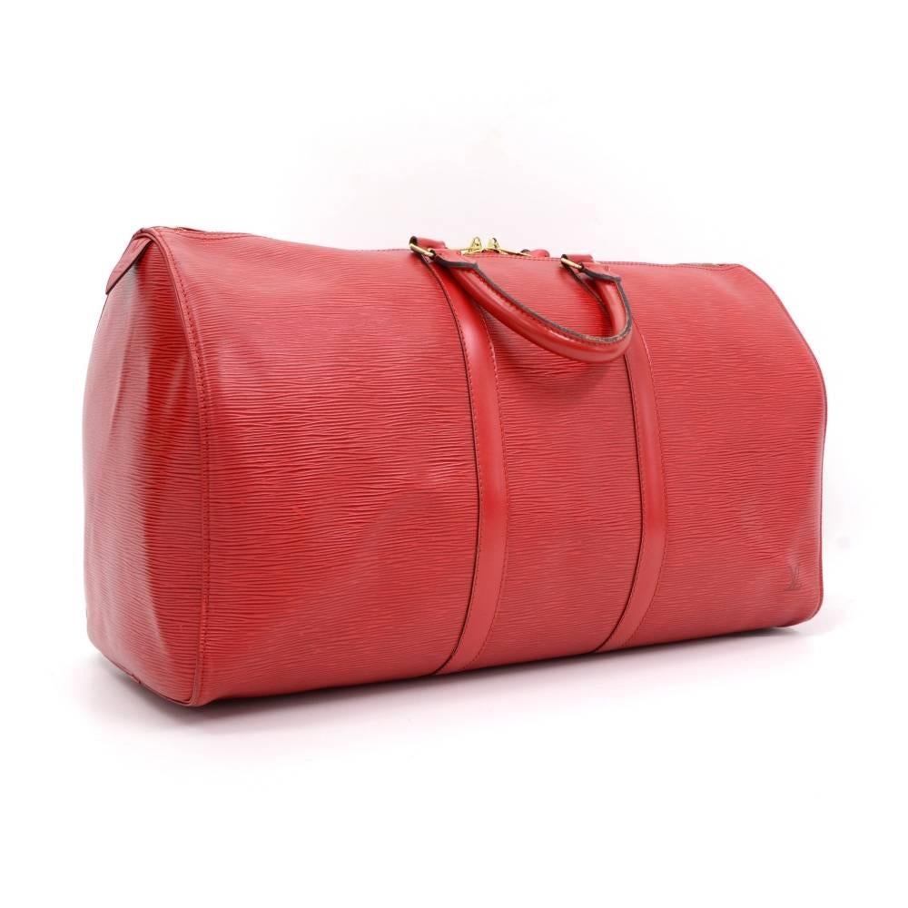 Vintage Louis Vuitton Keepall 50 Red Epi Leather Duffle Travel Bag In Good Condition In Fukuoka, Kyushu