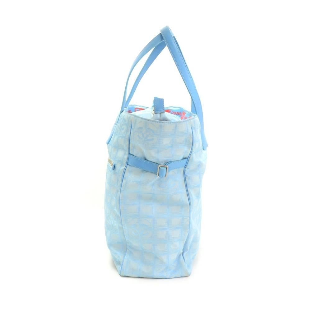 Women's Chanel Travel Line Light Blue Jacquard Nylon XL Tote Bag