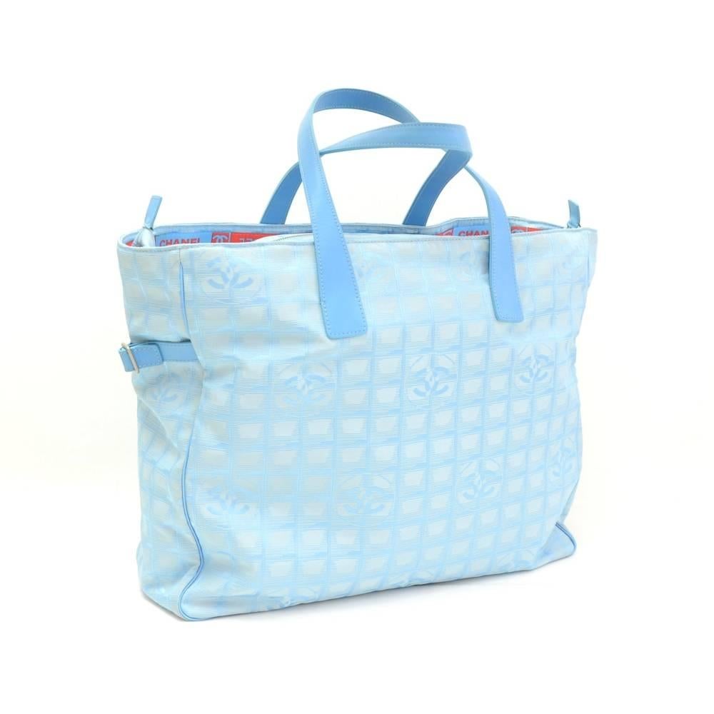 Chanel Travel Line Light Blue Jacquard Nylon XL Tote Bag In Excellent Condition In Fukuoka, Kyushu