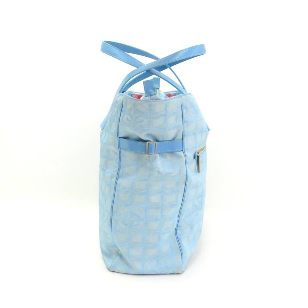 Chanel Travel Line Light Blue Jacquard Nylon XL Tote Bag 1
