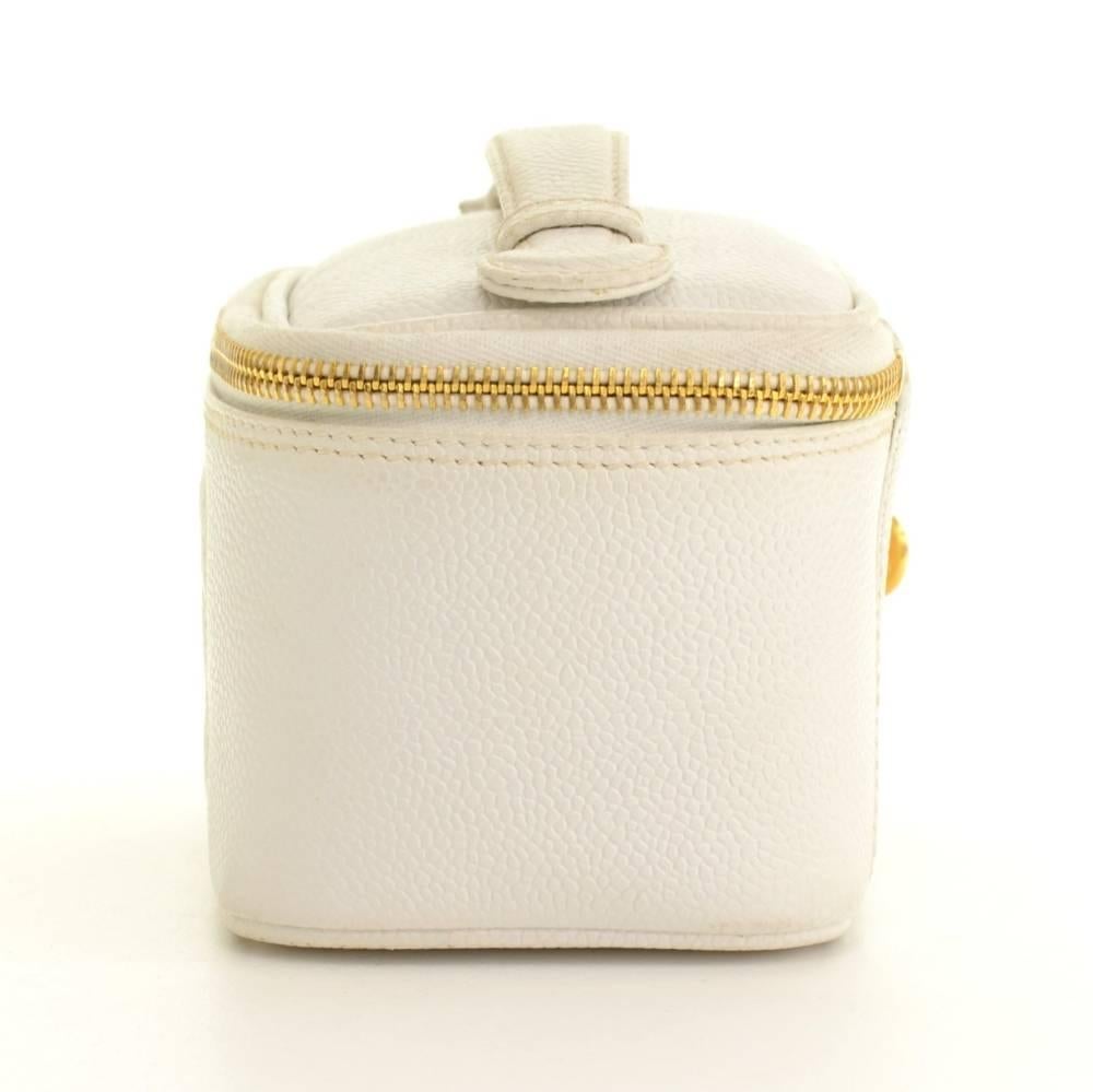 Women's Chanel Caviar Leather White Vanity Cosmetic Bag