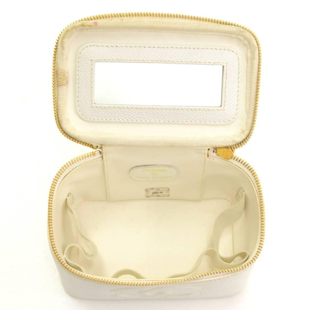 Chanel Caviar Leather White Vanity Cosmetic Bag 6