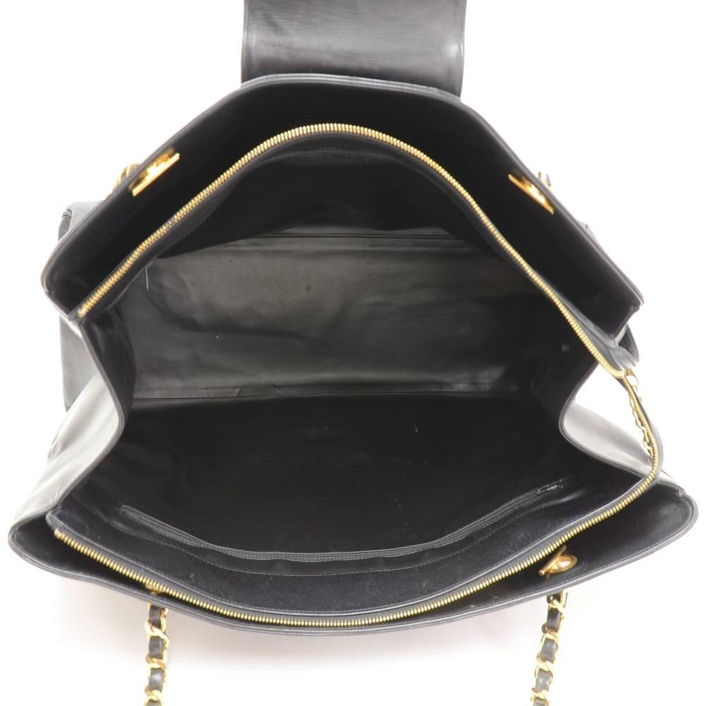 Vintage Chanel Supermodel Black Leather XL Shoulder Tote Bag 4