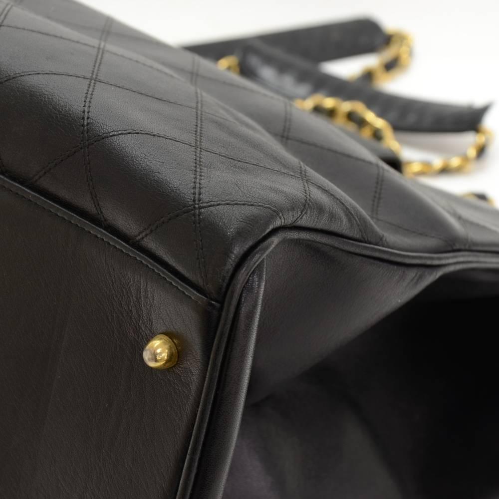 Vintage Chanel Supermodel Black Leather XL Shoulder Tote Bag 1