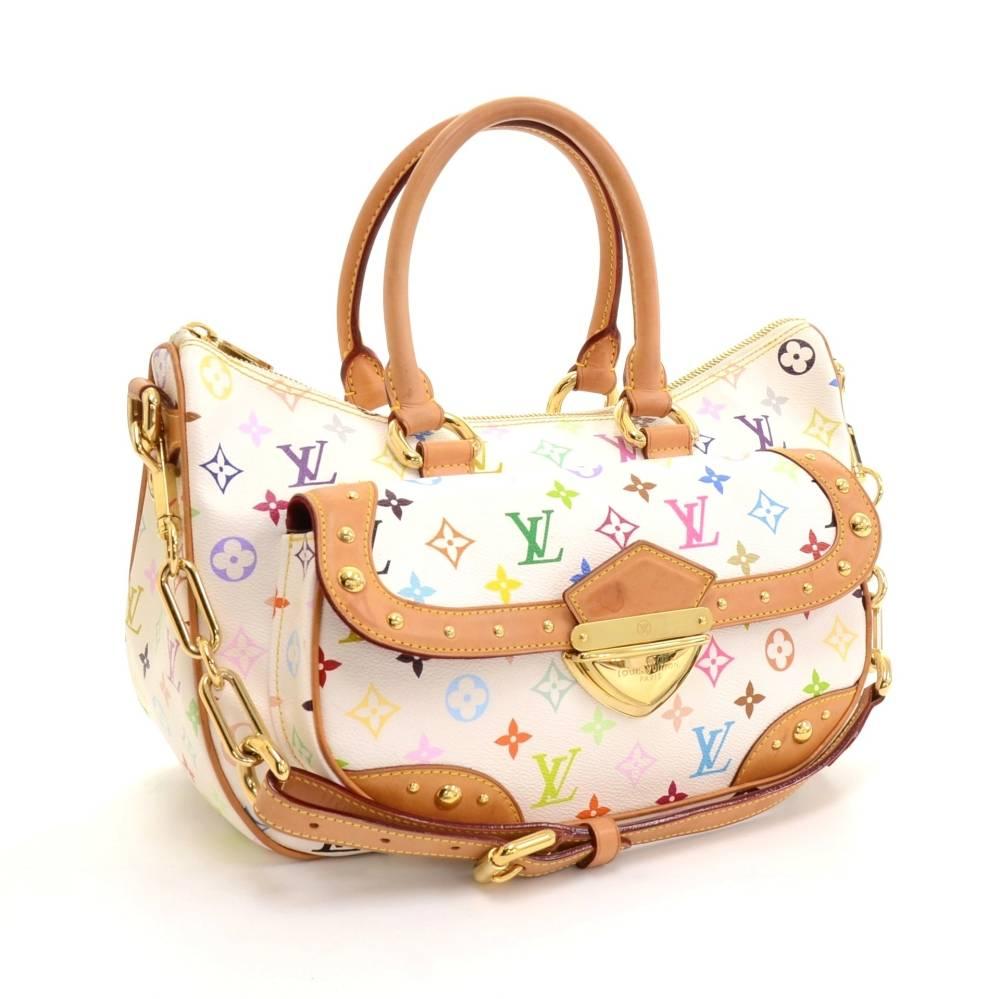 Louis Vuitton Rita bag in white multicolor monogram canvas. Outside, it has 1 large pocket with flap and push lock on front. Top is secured with zipper. Inside has red alkantra lining with 1 open pocket. Great for daily use.

Made in: