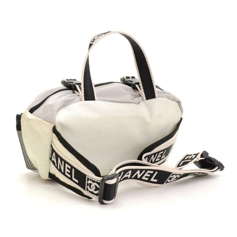 CHANEL Sports line canvas COCO Mark Waist bag Body bag pouch White black