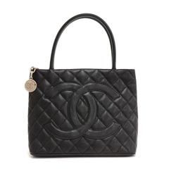 Chanel Revival Medallion Black Quilted Caviar Leather Tote Hand Bag