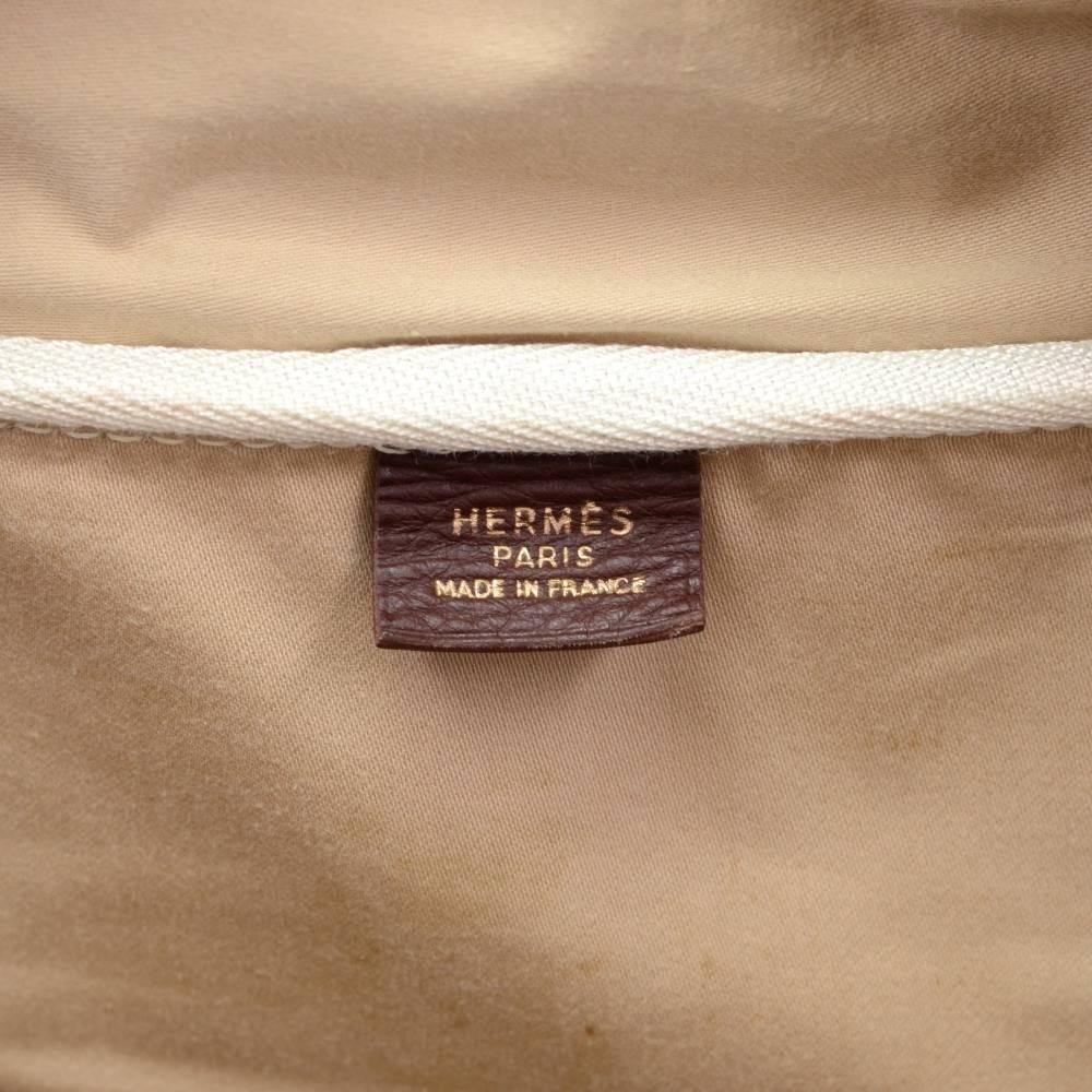 Hermes Victoria 50 Beige Canvas x Brown Leather Large Boston Bag 1