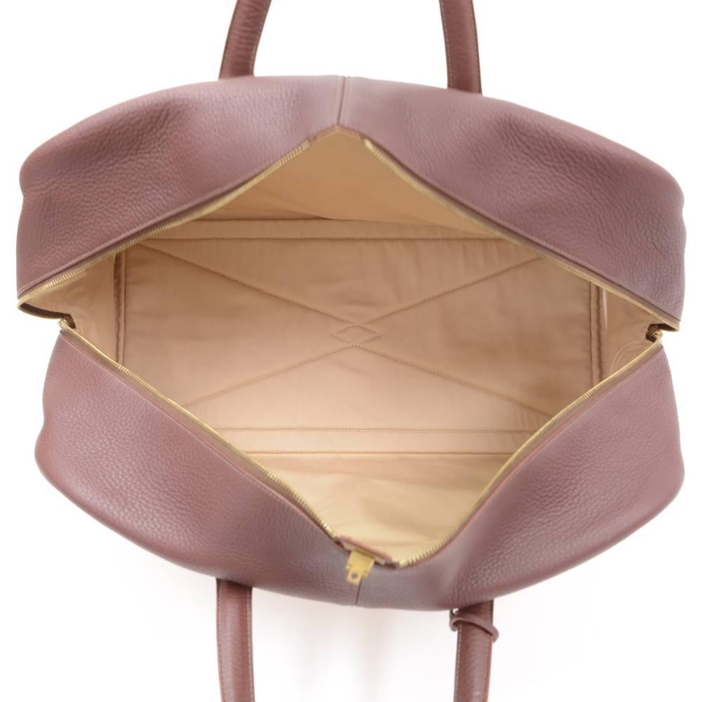 Hermes Victoria 50 Beige Canvas x Brown Leather Large Boston Bag 2