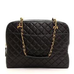 Chanel 14" Black Quilted Lambskin Leather XL Tote Shoulder Bag