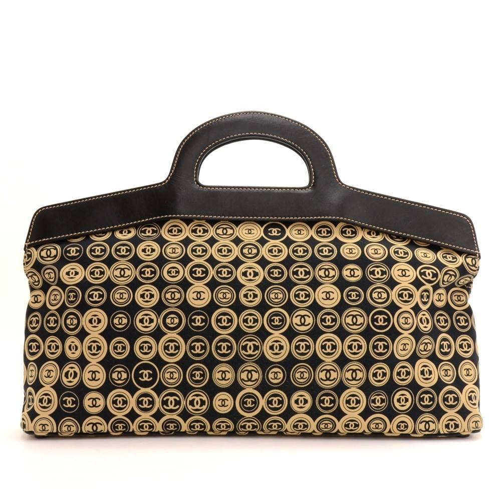 Chanel Black x Beige Cotton CC logo Large Tote Hand Bag