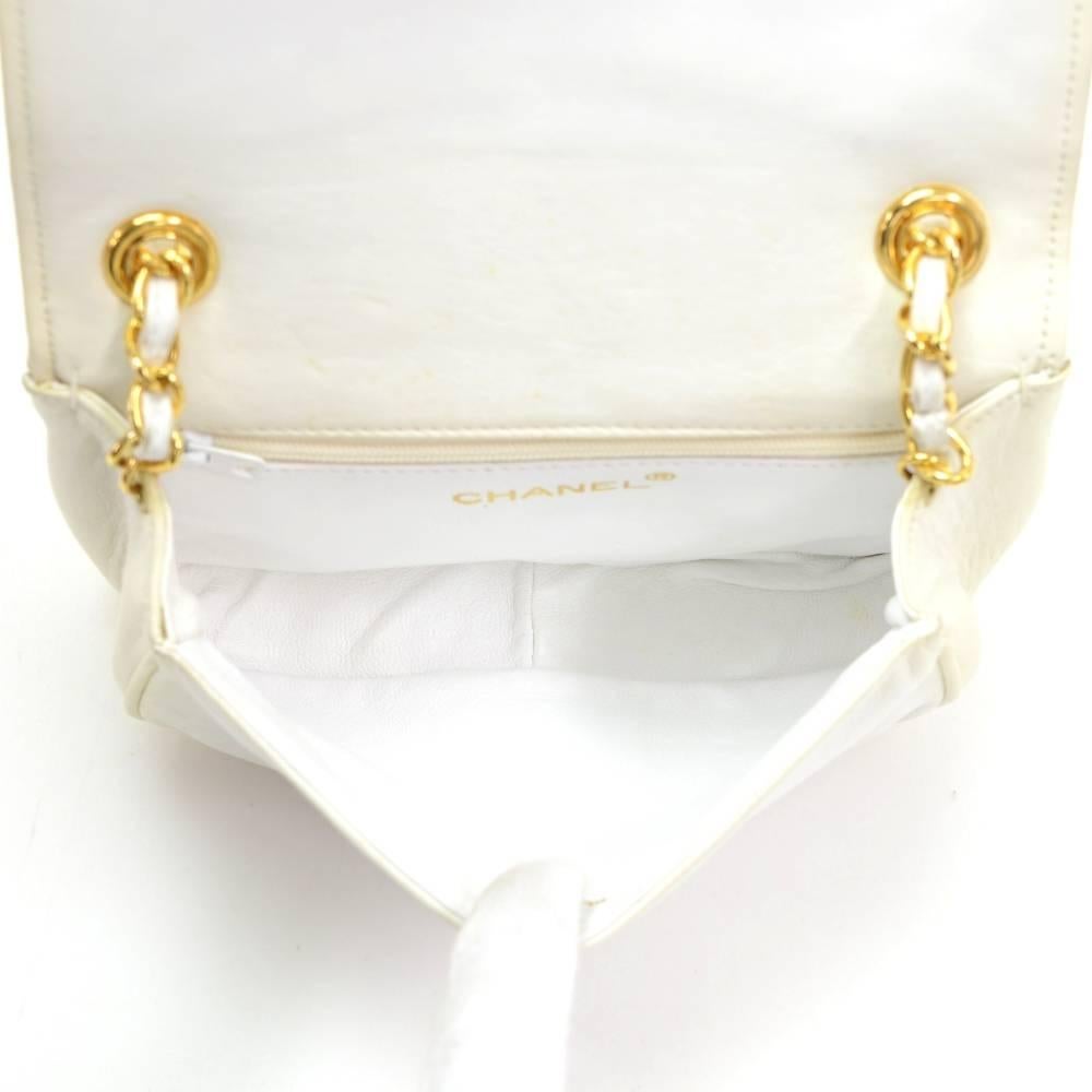 Vintage Chanel White Leather Mini Shoulder Flap Bag 5