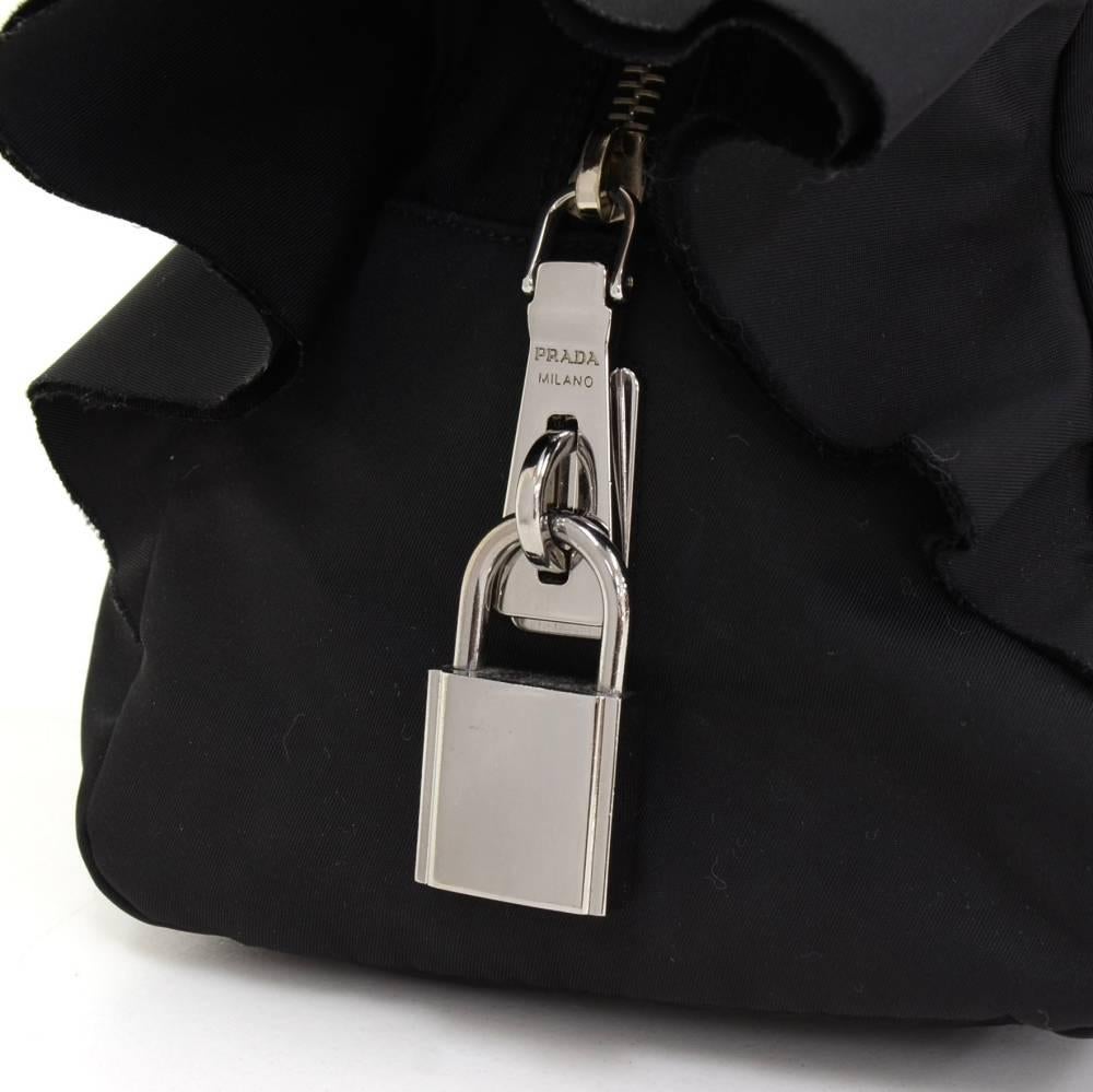 Women's Prada Ruffle Bauletto Black Nylon Hand Bag