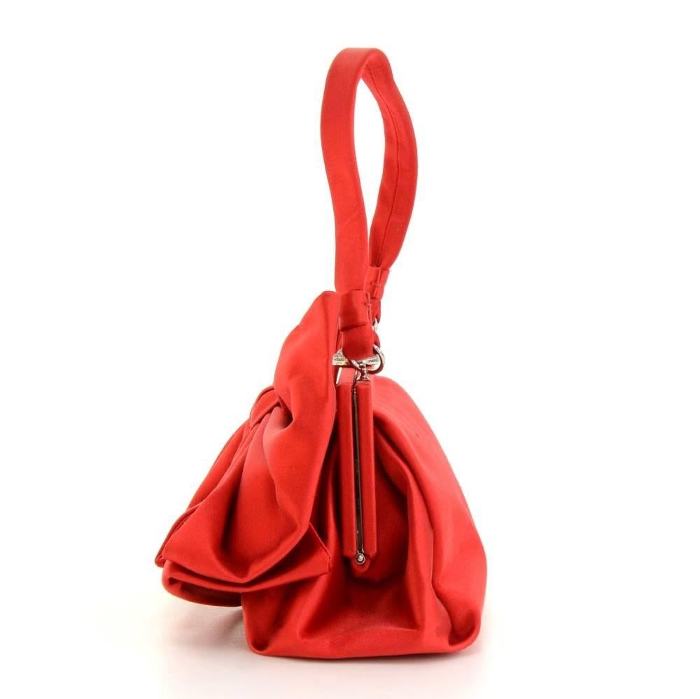 Women's Valentino Red Satin Bow Evening Hand Bag