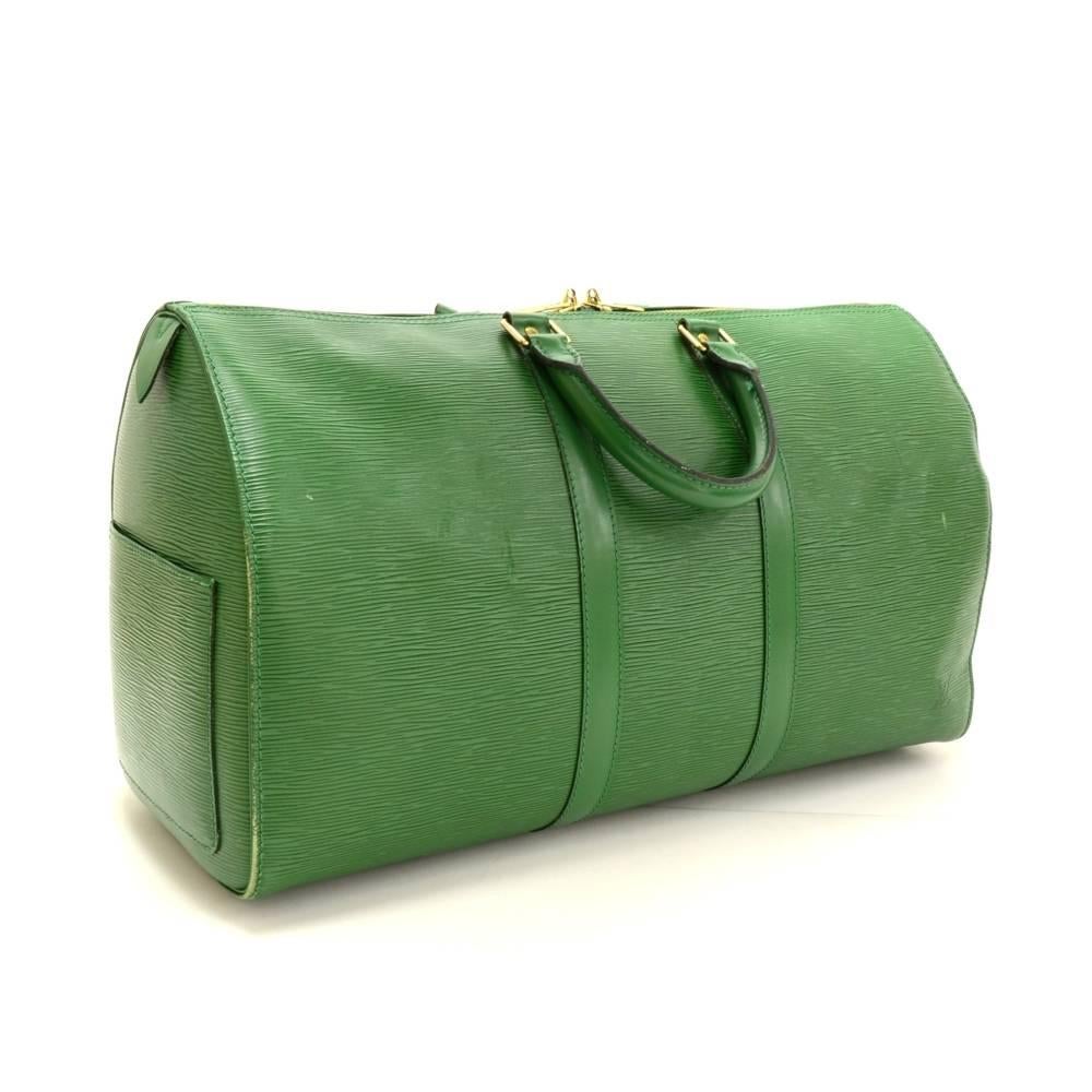 Vintage Louis Vuitton Keepall 45 Green Epi Leather Duffle Travel Bag In Good Condition In Fukuoka, Kyushu