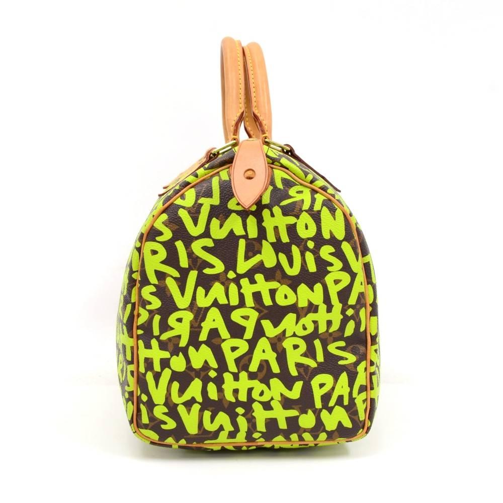 Louis Vuitton Green Graffiti Speedy 30 Monogram Canvas City Hand Bag - Limited In Good Condition In Fukuoka, Kyushu