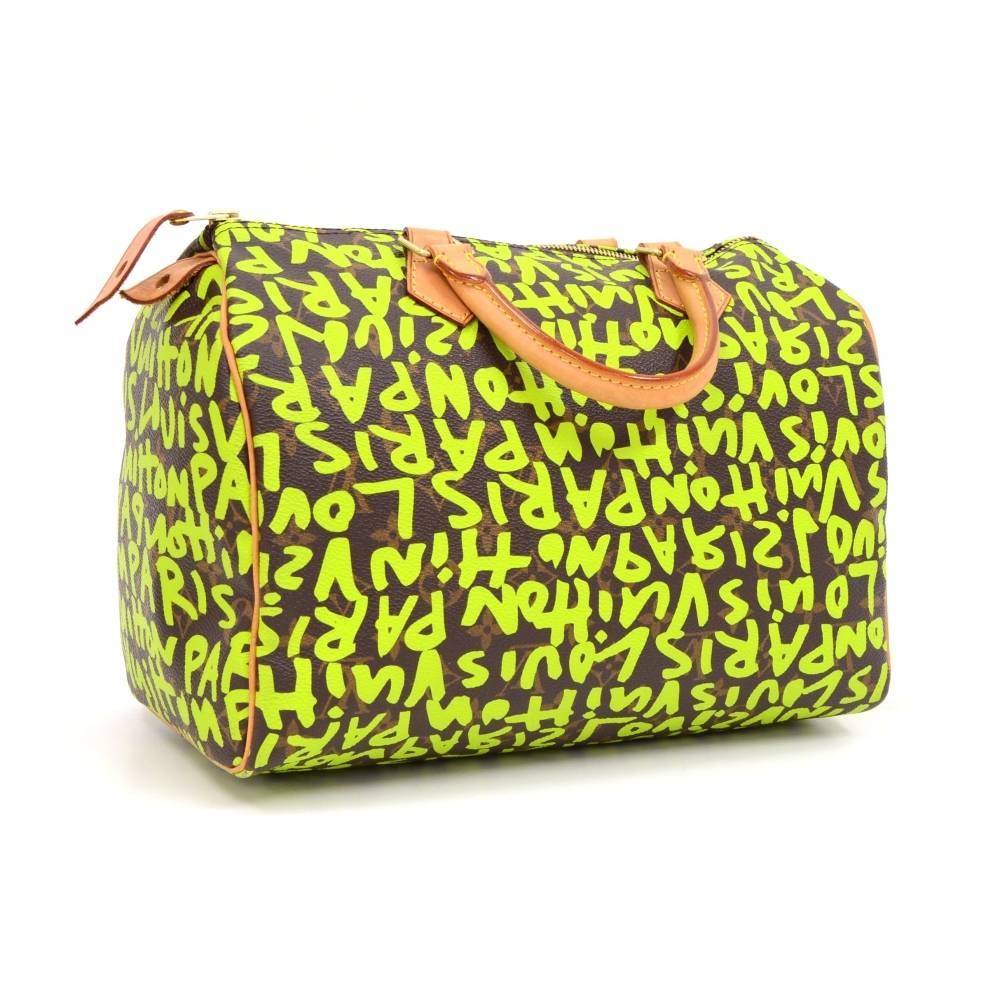 Brown Louis Vuitton Green Graffiti Speedy 30 Monogram Canvas City Hand Bag - Limited