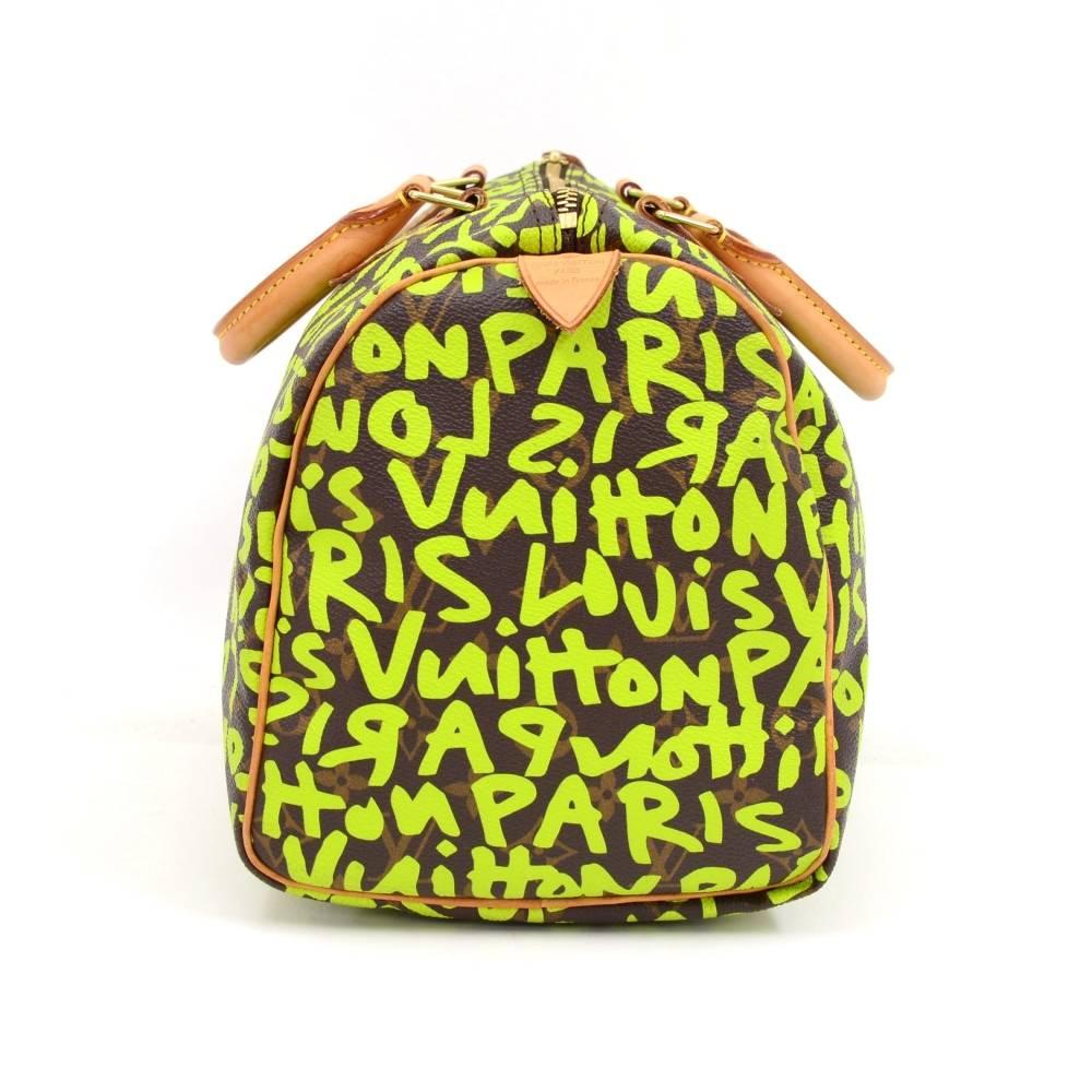 Women's Louis Vuitton Green Graffiti Speedy 30 Monogram Canvas City Hand Bag - Limited