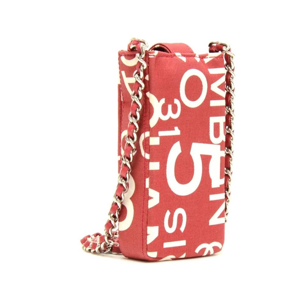 Brown Chanel Red x White Canvas Mobile Phone Sunglasses Shoulder Case For Sale