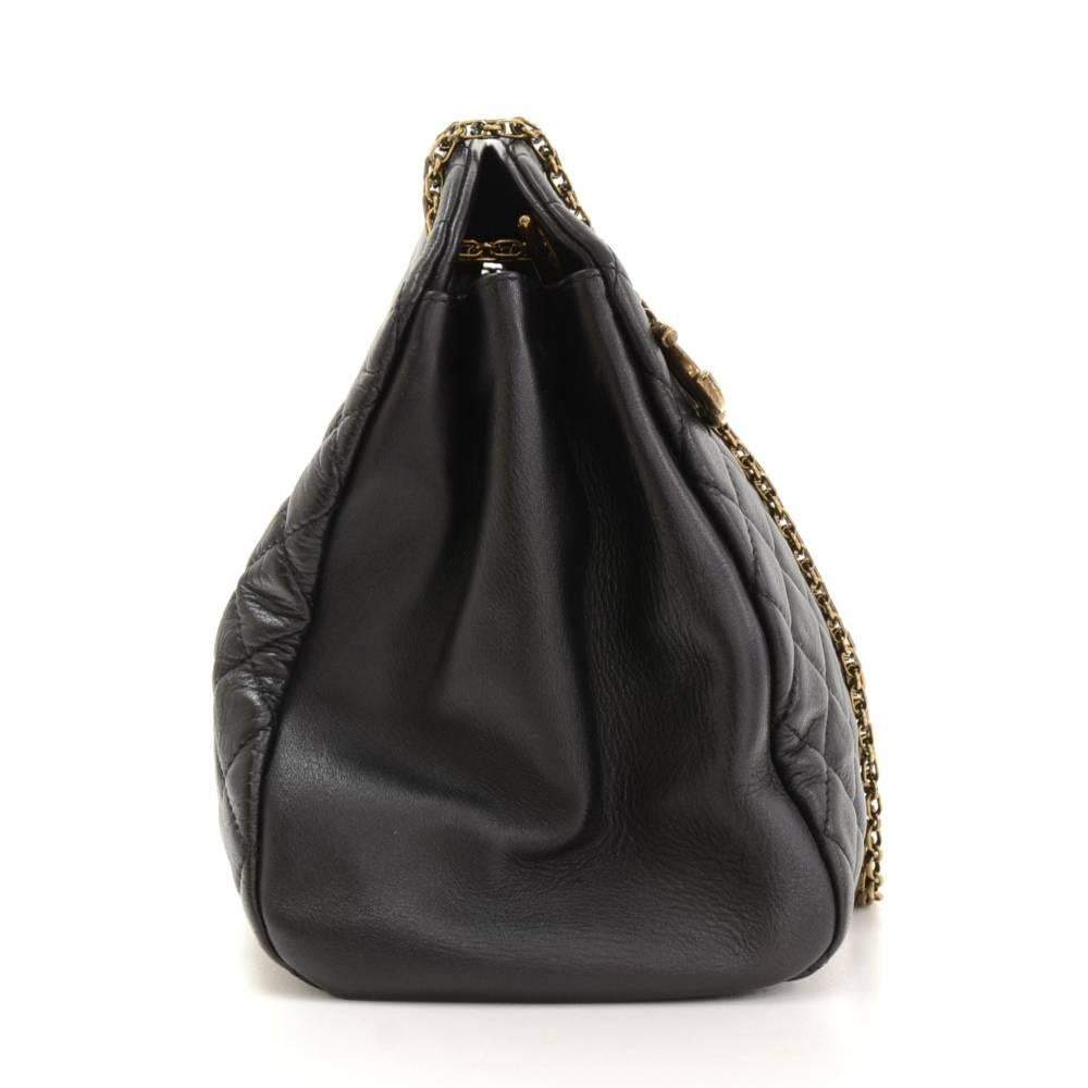Chanel Mademoiselle Black Quilted Calfskin Leather Shoulder Bowling Bag ...