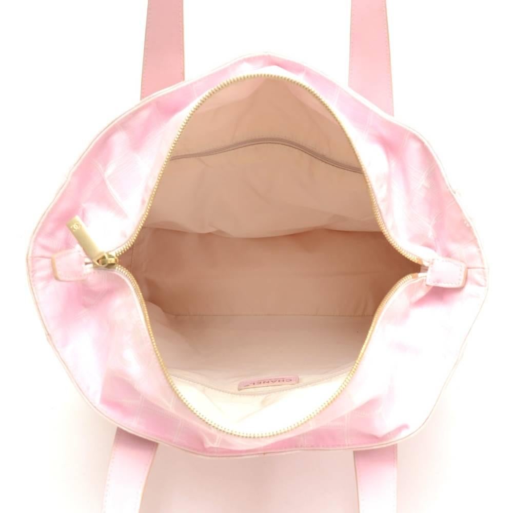 Chanel Travel Line Light Pink Jacquard Nylon Large Tote Bag For Sale 4
