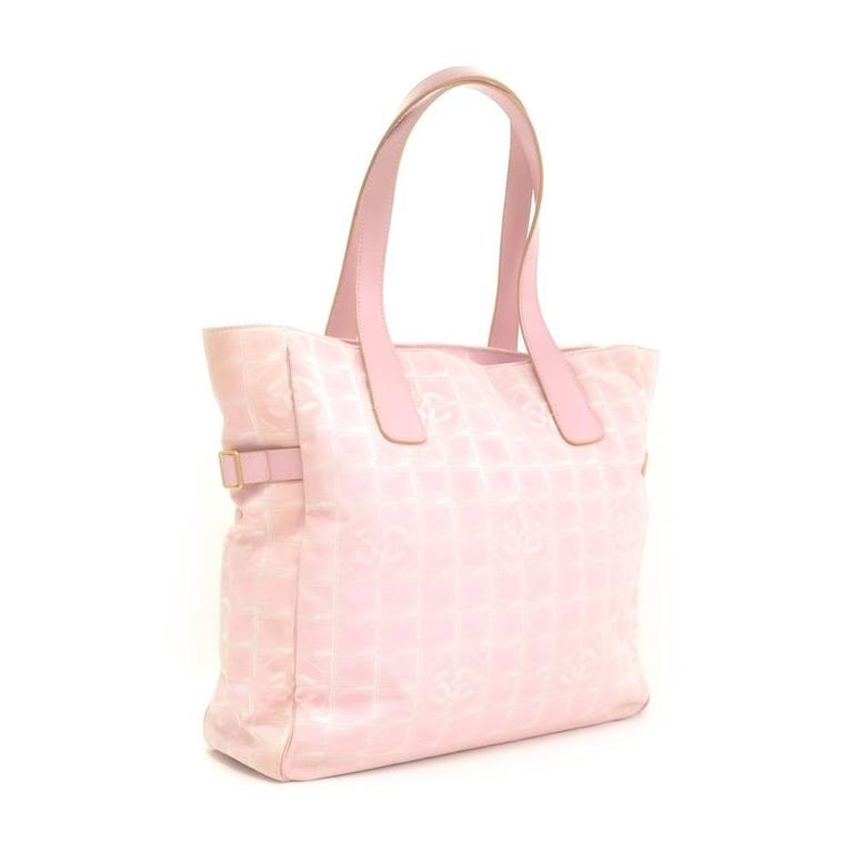Chanel Travel Line Light Pink Jacquard Nylon Large Tote Bag For Sale at ...