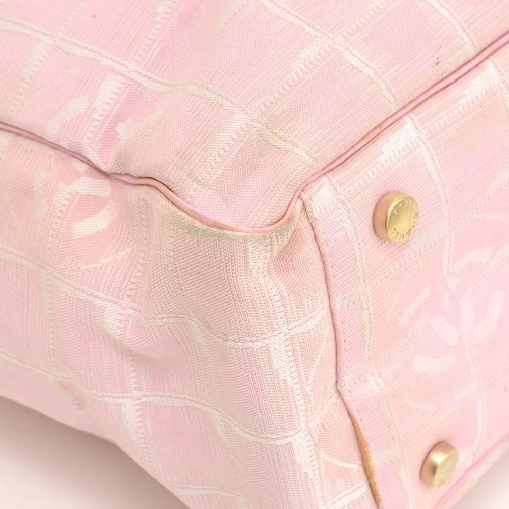 Chanel Travel Line Light Pink Jacquard Nylon Large Tote Bag For Sale 1