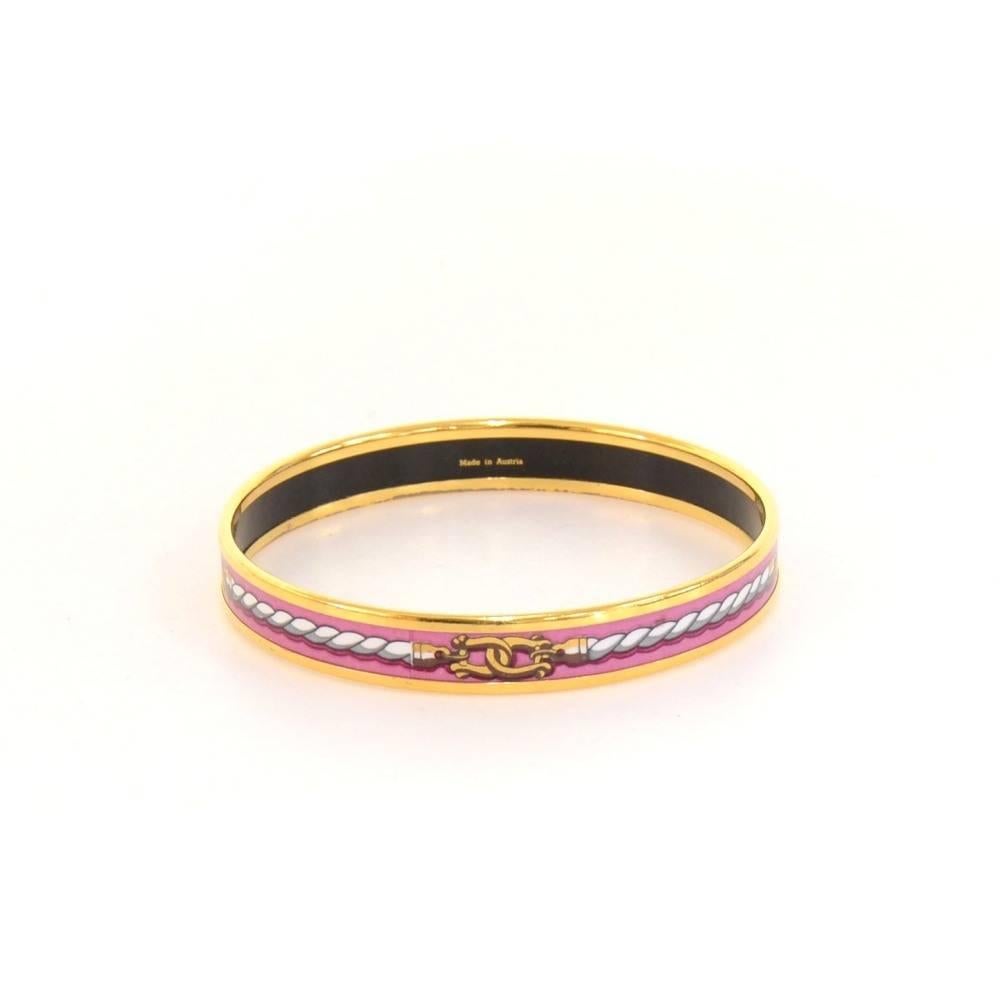 Beige Hermes Purple x Gold Tone Enamel PM Bracelet Bangle