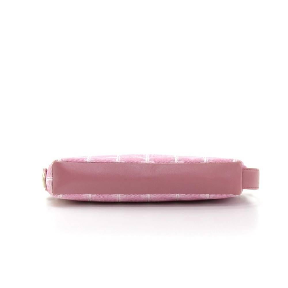 Chanel Pink Jacquard Nylon Travel Line Pouch Hand Bag 1