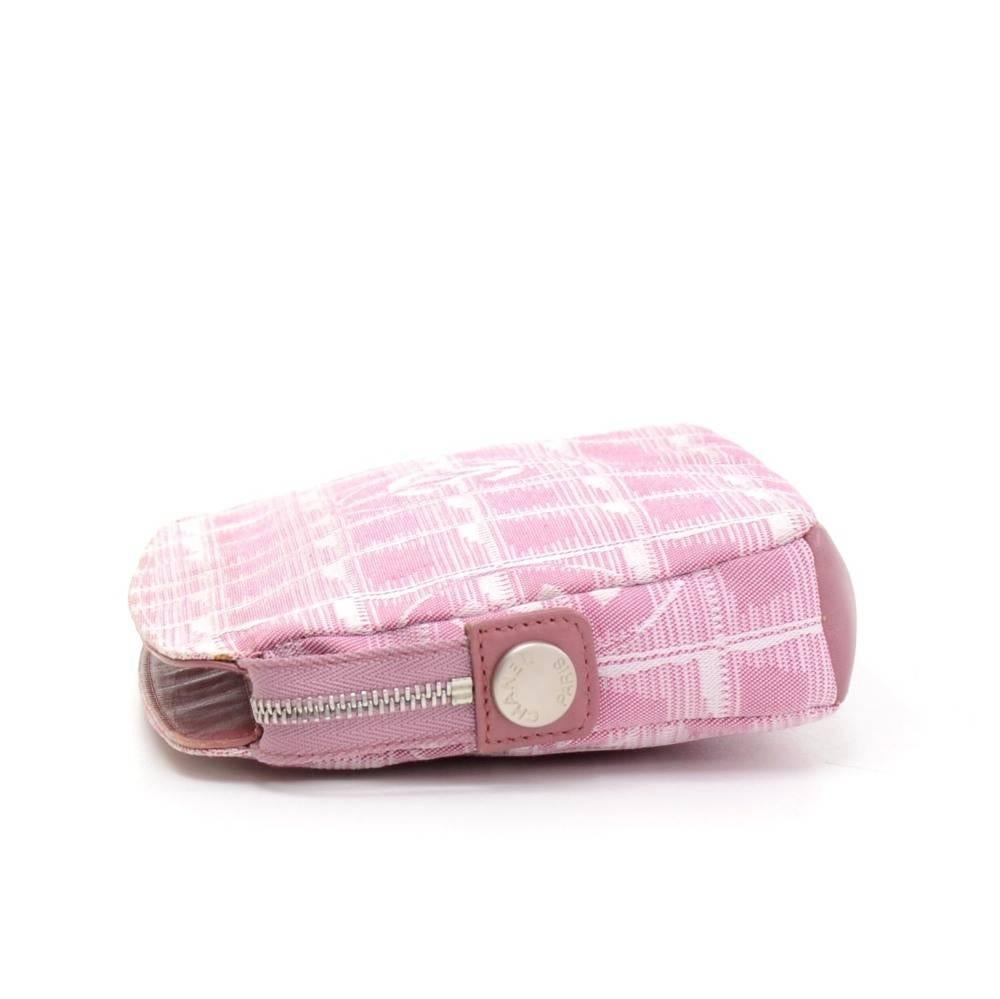 Women's Chanel Pink Jacquard Nylon Travel Line Pouch Hand Bag