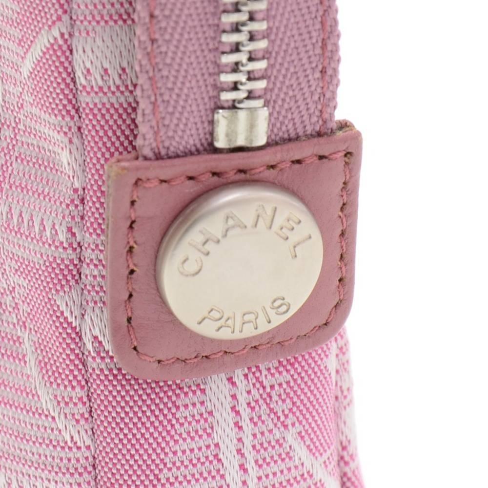 Chanel Pink Jacquard Nylon Travel Line Pouch Hand Bag 2