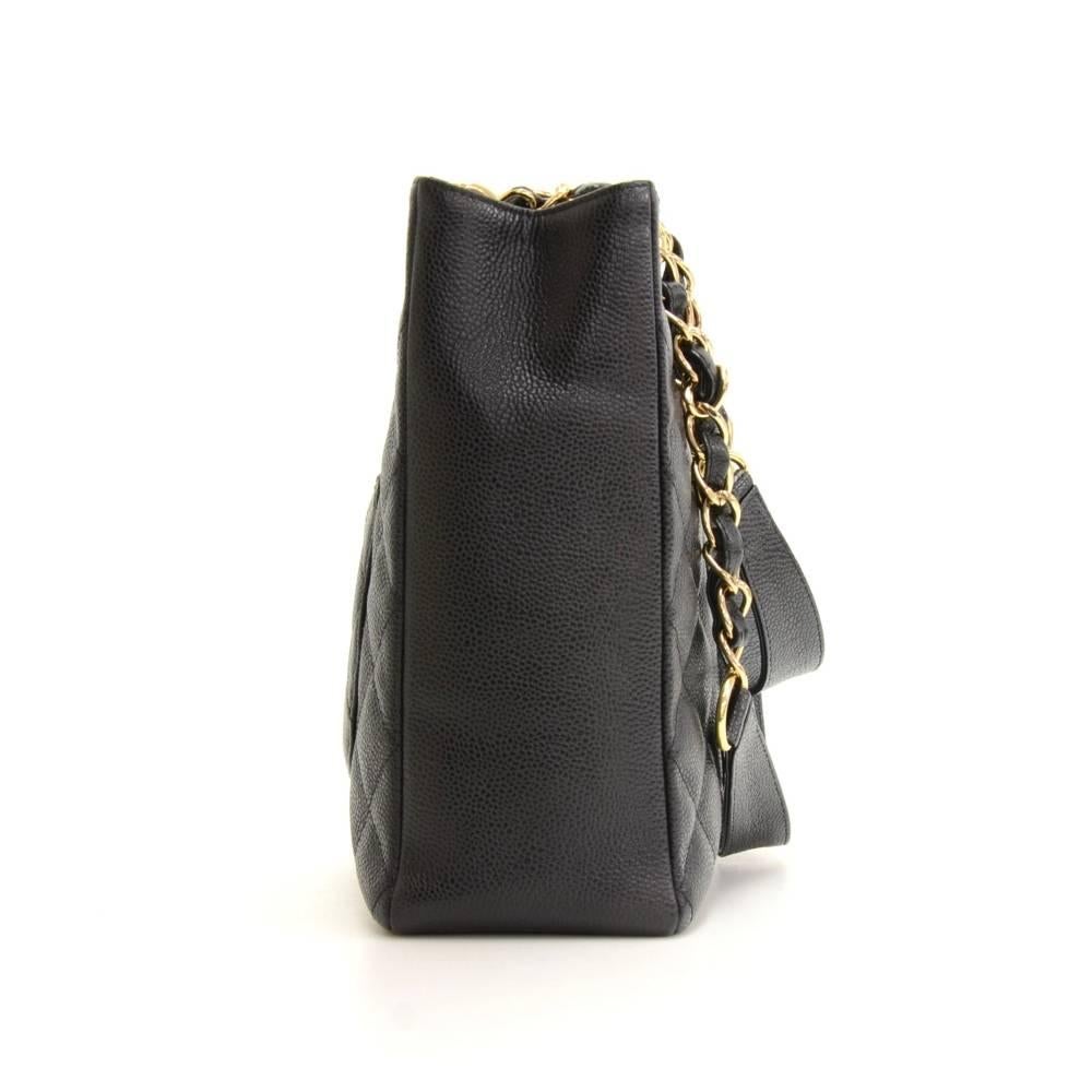 Chanel PST Black Caviar Quilted Leather Medium Grand Shopping Tote Bag In Excellent Condition In Fukuoka, Kyushu