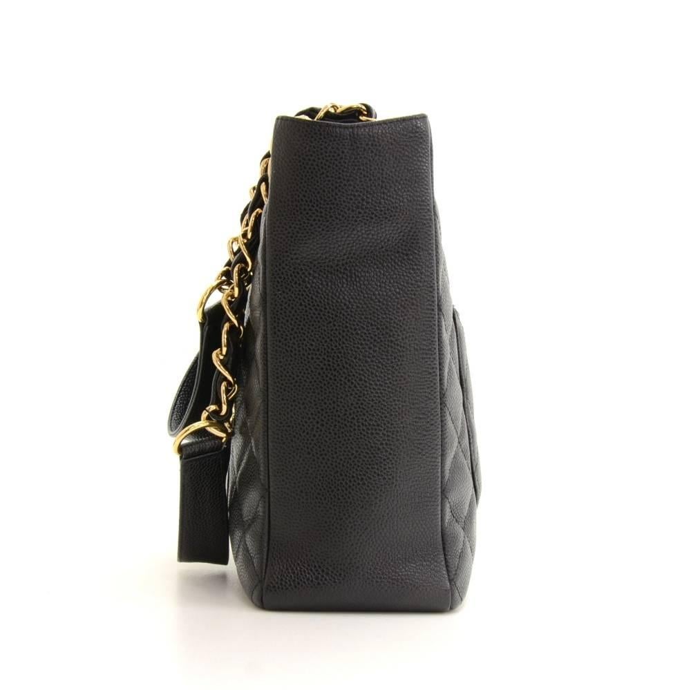 Women's Chanel PST Black Caviar Quilted Leather Medium Grand Shopping Tote Bag