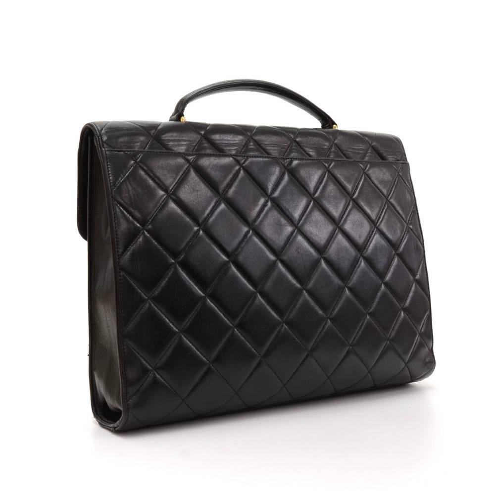 Chanel Black Quilted Leather Large Briefcase Hand Bag In Excellent Condition In Fukuoka, Kyushu