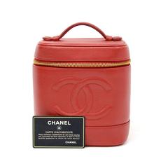 Chanel Vanity Red Caviar Leather Cosmetic Hand Bag