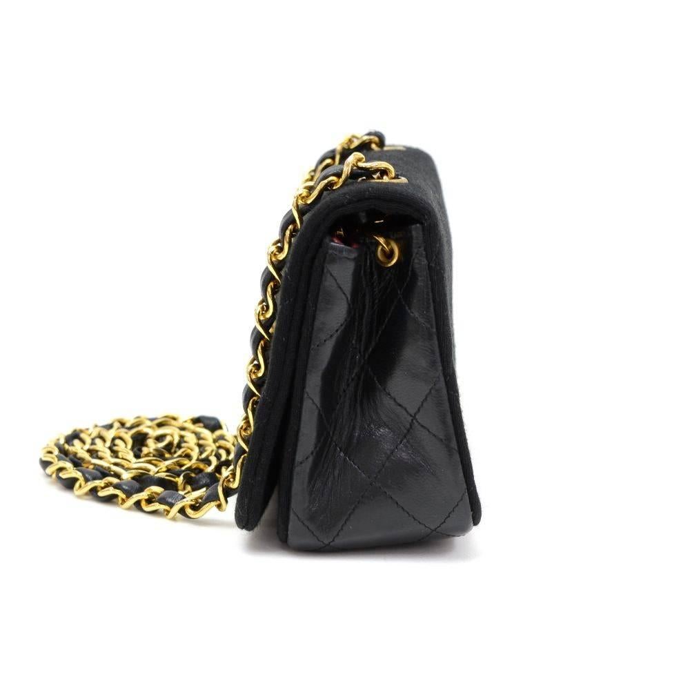 Women's Chanel Black Quilted Cotton x Leather Shoulder Flap Mini Bag